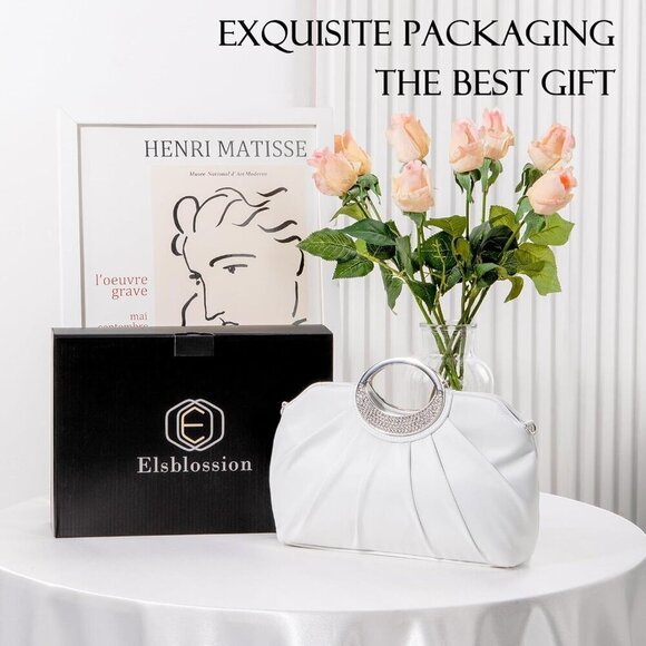 🆕Women Cream Clutch Purse Formal Soft Pleated Fabric Evening Bag Dressy Handbag - Picture 7 of 7